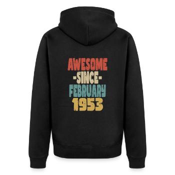 Ehrfurchtgebietender Februar 1953 - Unisex Premium Bio Zip Hoodie - Schwarz - Hinten - Nico (187cm)