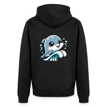 Adorable Dolphin Lover Graphic - Vie marine ludique - Veste à capuche bio Premium Unisexe - noir - Dos - Nico (187cm)