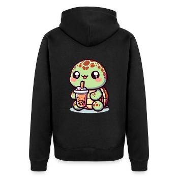 Kawaii Schildkröte Bubble Tea Liebhaber Niedliche Meeresschildkröte - Unisex Premium Bio Zip Hoodie - Schwarz - Hinten - Nico (187cm)