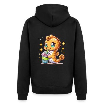 Hippocampe Kawaii Aime Le Bubble Tea Animal De La Mer Boba - Veste à capuche bio Premium Unisexe - noir - Dos - Nico (187cm)