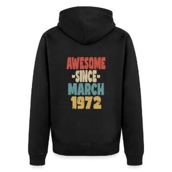 Fantastischer März 1972 - Unisex Premium Bio Zip Hoodie - Schwarz - Hinten - Nico (187cm)