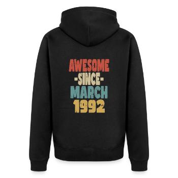 Fantastischer März 1992 - Unisex Premium Bio Zip Hoodie - Schwarz - Hinten - Nico (187cm)