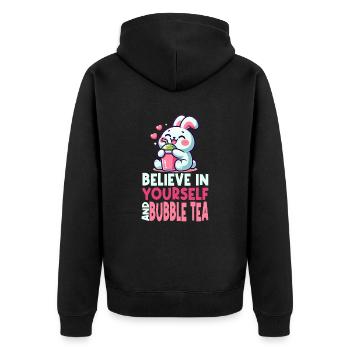 Kawaii Rabbit Bubble Tea Croyez en vous - Veste à capuche bio Premium Unisexe - noir - Dos - Nico (187cm)