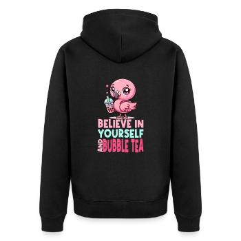 Kawaii Flamingo Bubble Tea Glauben Sie an sich selbst - Unisex Premium Bio Zip Hoodie - Schwarz - Hinten - Nico (187cm)