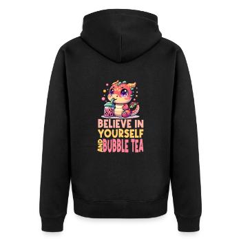 Kawaii Dragon Bubble Tea Boba Asian Inspired - Unisex Premium Organic Zip Hoodie - black - Back - Nico (187cm)