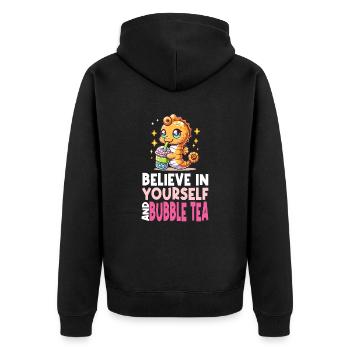 Kawaii Seepferdchen Bubble Tea Boba Milchtee - Unisex Premium Bio Zip Hoodie - Schwarz - Hinten - Nico (187cm)