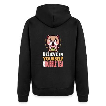 Kawaii Cat Bubble Tea Boba Boisson Coréenne Asiatique - Veste à capuche bio Premium Unisexe - noir - Dos - Nico (187cm)