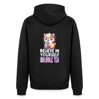 Kawaii Llama Bubble Tea Boba Asian Inspired Design - Unisex Premium Organic Zip Hoodie - black - Back - Nico (187cm)