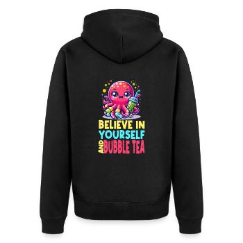 Kawaii Octopus Bubble Tea Believe In Yourself - Unisex Premium Organic Zip Hoodie - black - Back - Nico (187cm)