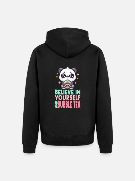 Kawaii Panda Bubble Tea Boba Drink Thé au lait Asiatique - Veste à capuche bio Premium Unisexe - noir