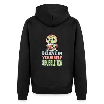 Kawaii Turtle Bubble Tea Glaube an dich selbst - Unisex Premium Bio Zip Hoodie - Schwarz - Hinten - Nico (187cm)