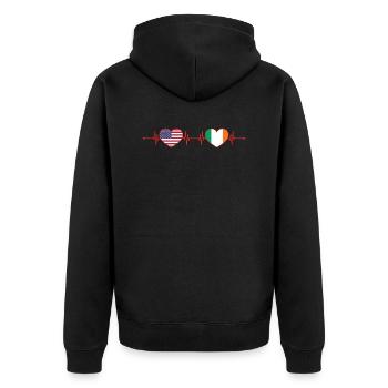 USA Ireland Heartbeat American Irish - Unisex Premium Organic Zip Hoodie - black - Back - Nico (187cm)
