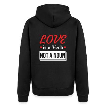 Citation d’amour Inspiration romantique - L’amour est un verbe - Veste à capuche bio Premium Unisexe - noir - Dos - Nico (187cm)