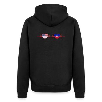 USA Haiti Herzschlag Amerikanisch Haitianisch - Unisex Premium Bio Zip Hoodie - Schwarz - Hinten - Nico (187cm)