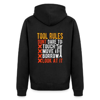 Werkzeugregeln Schreiner Holzbearbeitung Handwerker - Unisex Premium Bio Zip Hoodie - Schwarz - Hinten - Nico (187cm)