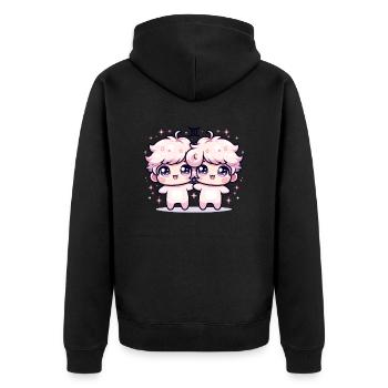 Gemini Zodiac Design Featuring Adorable Kawaii - Unisex Premium Organic Zip Hoodie - black - Back - Nico (187cm)