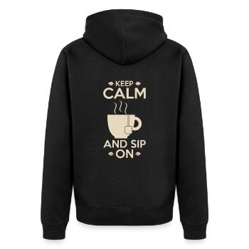 Teeliebhaber-Geschenk: Ruhe bewahren und schlürfen - Unisex Premium Bio Zip Hoodie - Schwarz - Hinten - Nico (187cm)