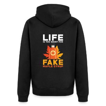 Maple Syrup Lover Life Is Too Short For Fake Maple - Unisex Premium Organic Zip Hoodie - black - Back - Nico (187cm)
