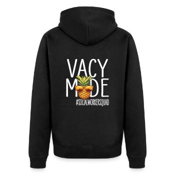 Socialworker Urlaub Vacy Mode Socialworkersquad - Unisex Premium Bio Zip Hoodie - Schwarz - Hinten - Nico (187cm)