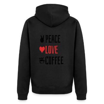 Peace Love Coffee - Heart - Unisex Premium Organic Zip Hoodie - black - Back - Nico (187cm)