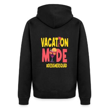 Designer-Urlaubs-Vacy-Modus Designersquad - Unisex Premium Bio Zip Hoodie - Schwarz - Hinten - Nico (187cm)