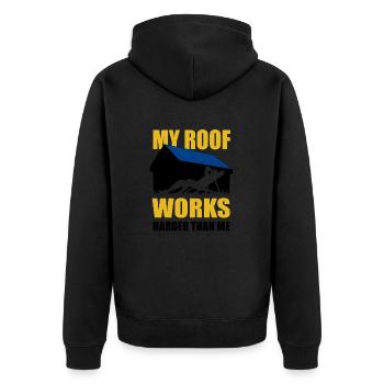 My roof works harder than me - Photovoltaic, Solar - Unisex Premium Organic Zip Hoodie - black - Back - Nico (187cm)