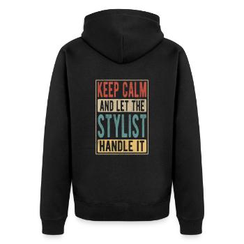 Stylist Retro Geschenk - Unisex Premium Bio Zip Hoodie - Schwarz - Hinten - Nico (187cm)