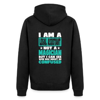 Juristischer Mitarbeiter - Unisex Premium Bio Zip Hoodie - Schwarz - Hinten - Nico (187cm)