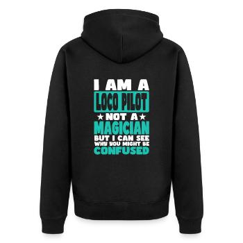 Lok-Pilot - Unisex Premium Bio Zip Hoodie - Schwarz - Hinten - Nico (187cm)