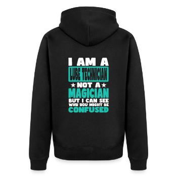 Schmiermitteltechniker - Unisex Premium Bio Zip Hoodie - Schwarz - Hinten - Nico (187cm)