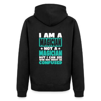 Zauberer - Unisex Premium Bio Zip Hoodie - Schwarz - Hinten - Nico (187cm)