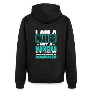 Manager - Unisex Premium Bio Zip Hoodie - Schwarz - Hinten - Nico (187cm)