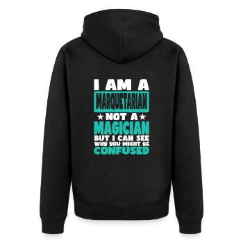 Marquetarian - Unisex Premium Organic Zip Hoodie - black - Back - Nico (187cm)