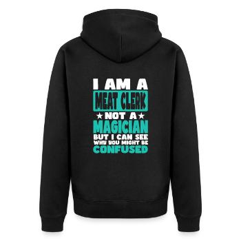 Sachbearbeiter für Fleisch - Unisex Premium Bio Zip Hoodie - Schwarz - Hinten - Nico (187cm)