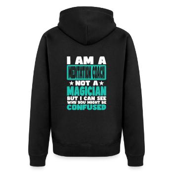 Meditation Coach - Unisex Premium Organic Zip Hoodie - black - Back - Nico (187cm)