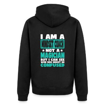 Mindset Coach - Unisex Premium Bio Zip Hoodie - Schwarz - Hinten - Nico (187cm)
