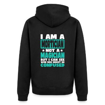 Bestatter - Unisex Premium Bio Zip Hoodie - Schwarz - Hinten - Nico (187cm)