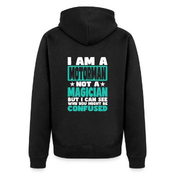 Motorman - Unisex Premium Organic Zip Hoodie - black - Back - Nico (187cm)