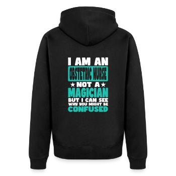 Obstetric Nurse - Unisex Premium Organic Zip Hoodie - black - Back - Nico (187cm)