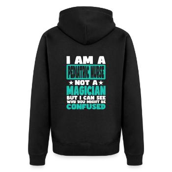 Kinderkrankenschwester - Unisex Premium Bio Zip Hoodie - Schwarz - Hinten - Nico (187cm)