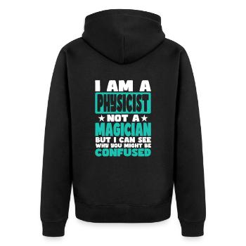 Physicist - Unisex Premium Organic Zip Hoodie - black - Back - Nico (187cm)