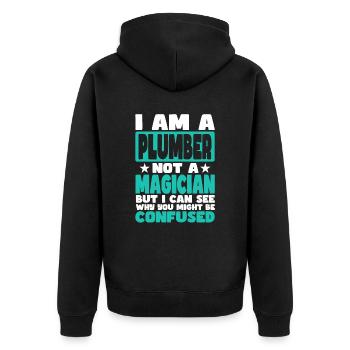 Plumber - Unisex Premium Organic Zip Hoodie - black - Back - Nico (187cm)