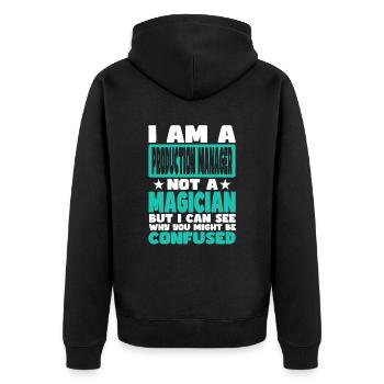 Production Manager - Unisex Premium Organic Zip Hoodie - black - Back - Nico (187cm)