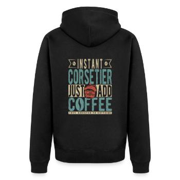 Instant-Korsett, einfach Kaffee hinzufügen - Unisex Premium Bio Zip Hoodie - Schwarz - Hinten - Nico (187cm)