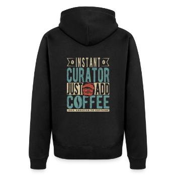 Instant-Kurator Fügen Sie einfach Kaffee hinzu - Unisex Premium Bio Zip Hoodie - Schwarz - Hinten - Nico (187cm)