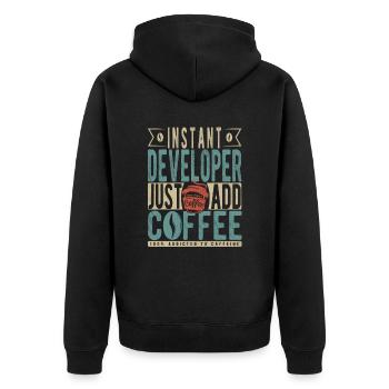 Instant Developer Just Add Coffee - Unisex Premium Organic Zip Hoodie - black - Back - Nico (187cm)