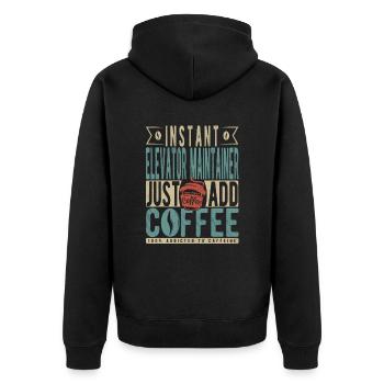 Sofortiger Aufzugswartungs-Wartung: Fügen Sie einfach Kaffee hinzu - Unisex Premium Bio Zip Hoodie - Schwarz - Hinten - Nico (187cm)