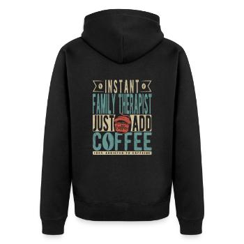 Instant-Familientherapeut einfach Kaffee hinzufügen - Unisex Premium Bio Zip Hoodie - Schwarz - Hinten - Nico (187cm)
