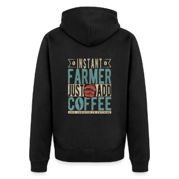Instant Farmer Fügen Sie einfach Kaffee hinzu - Unisex Premium Bio Zip Hoodie - Schwarz - Hinten - Nico (187cm)