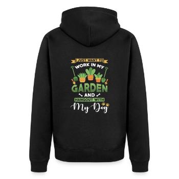 Arbeit in meinem Garten Hangout mit meinem Hund - Unisex Premium Bio Zip Hoodie - Schwarz - Hinten - Nico (187cm)